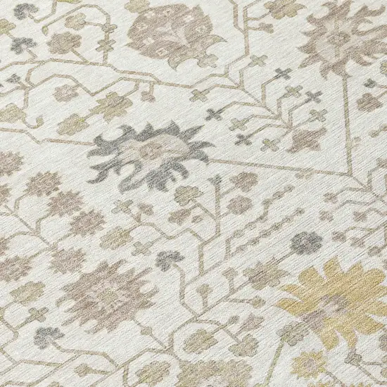 8' Ivory Beige And Gray Round Oriental Washable Indoor Outdoor Area Rug Photo 8