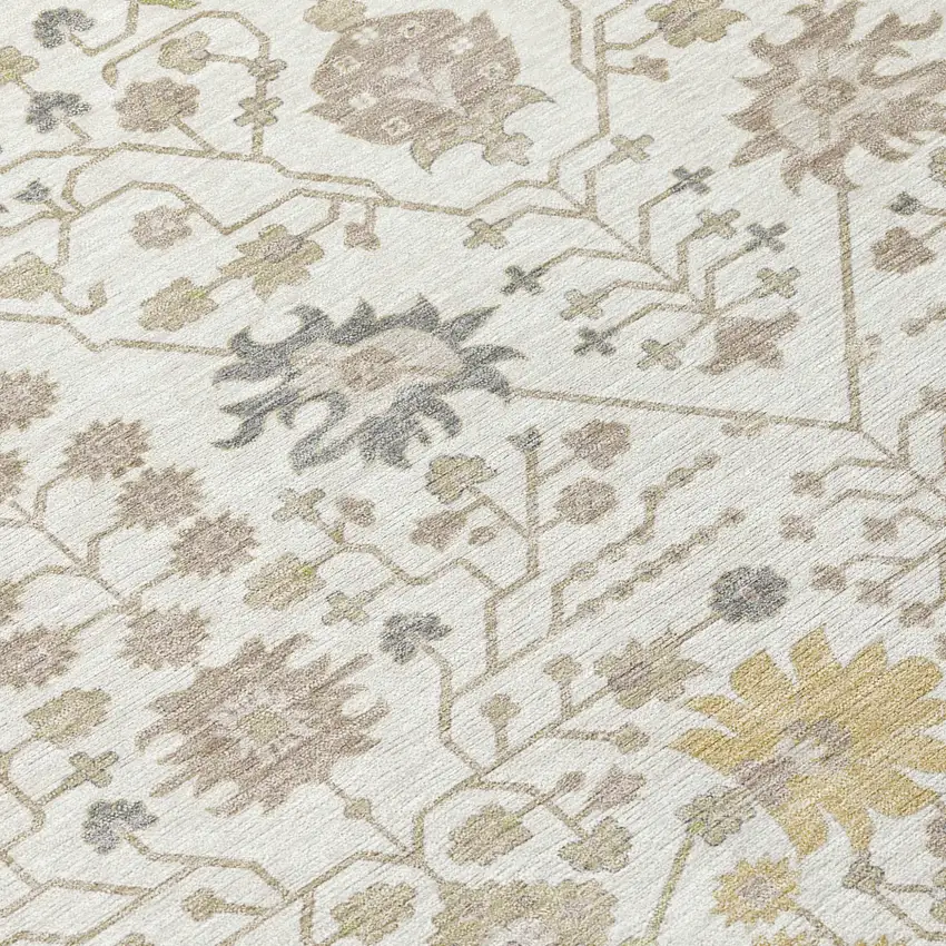 8' Ivory Beige And Gray Round Oriental Washable Indoor Outdoor Area Rug Photo 8