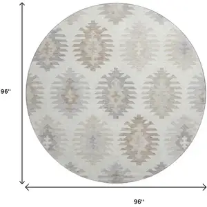 Photo of 8' Ivory Beige And Gray Southwestern Washable Round Rug With UV Protection