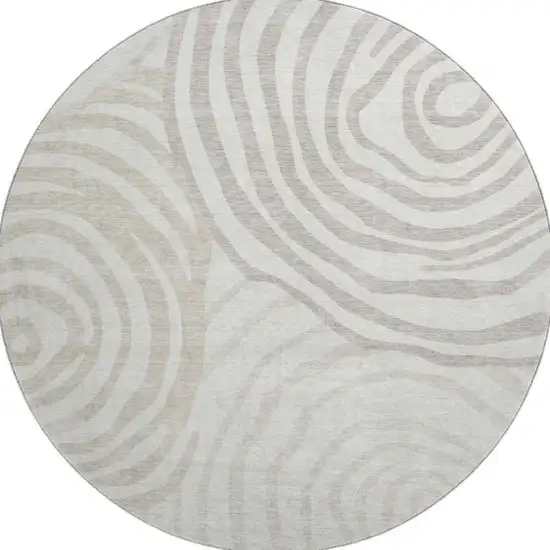 8' Ivory Beige And Khaki Abstract Washable Round Rug With UV Protection Photo 4