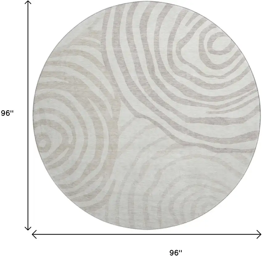 8' Ivory Beige And Khaki Abstract Washable Round Rug With UV Protection Photo 3