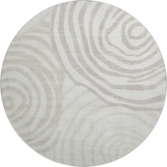 8' Ivory Beige And Khaki Abstract Washable Round Rug With UV Protection Photo 1