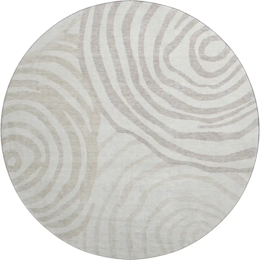 8' Ivory Beige And Khaki Abstract Washable Round Rug With UV Protection Photo 1