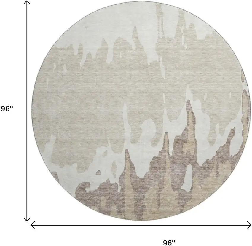 8' Ivory Beige And Khaki Abstract Washable Round Rug With UV Protection Photo 9