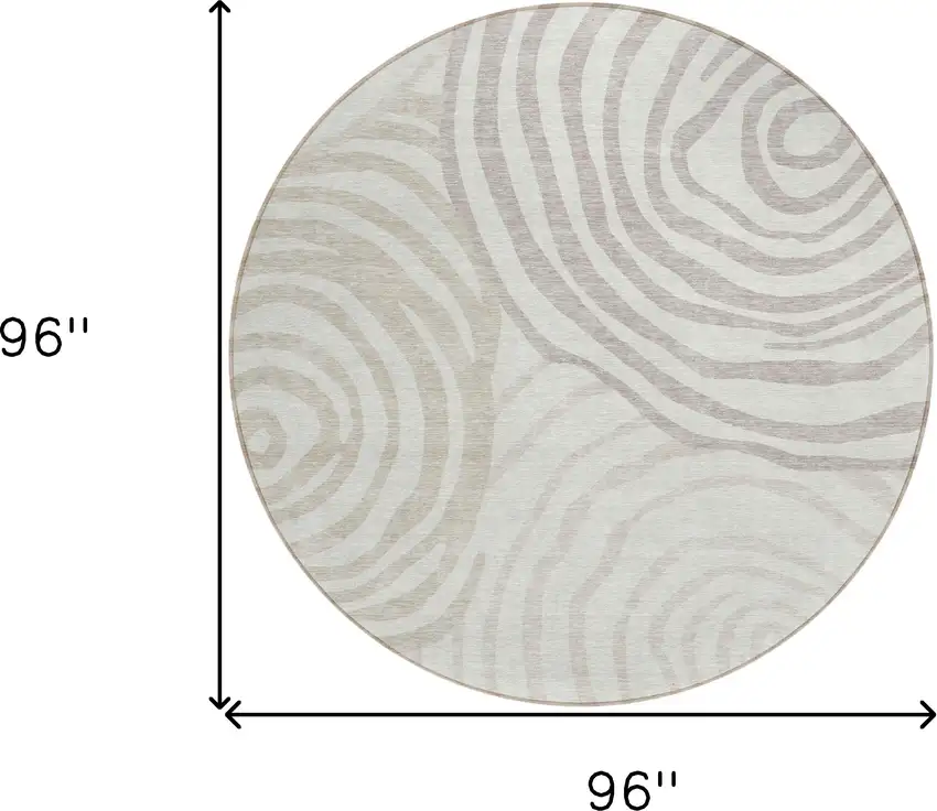 8' Ivory Beige And Khaki Round Abstract Washable Indoor Outdoor Area Rug Photo 8