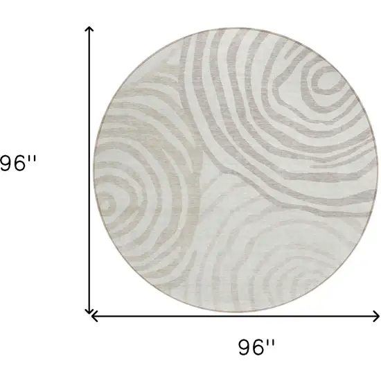 8' Ivory Beige And Khaki Round Abstract Washable Indoor Outdoor Area Rug Photo 8