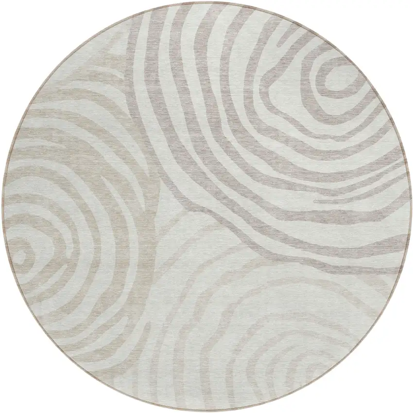 8' Ivory Beige And Khaki Round Abstract Washable Indoor Outdoor Area Rug Photo 1