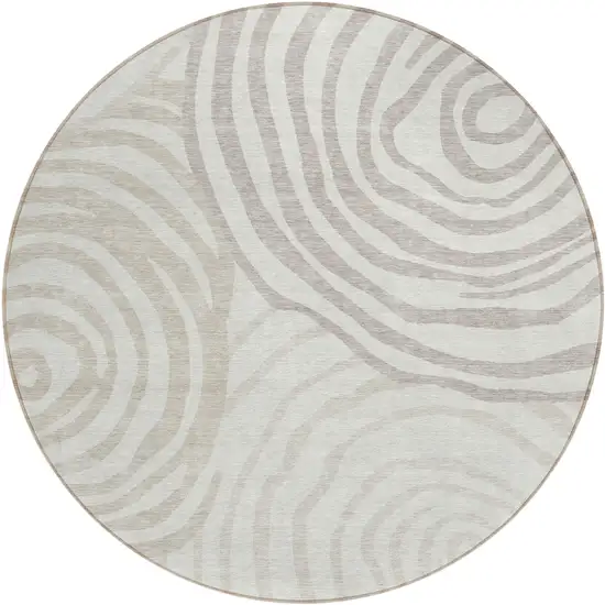 8' Ivory Beige And Khaki Round Abstract Washable Indoor Outdoor Area Rug Photo 1