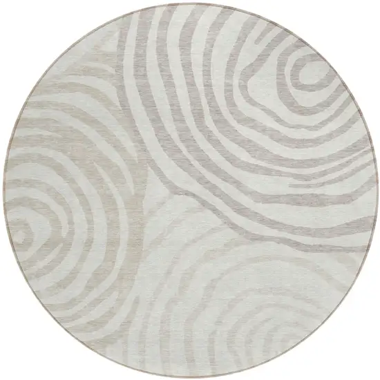 8' Ivory Beige And Khaki Round Abstract Washable Indoor Outdoor Area Rug Photo 1
