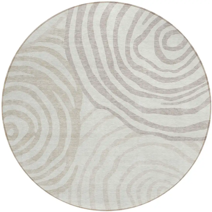8' Ivory Beige And Khaki Round Abstract Washable Indoor Outdoor Area Rug Photo 1