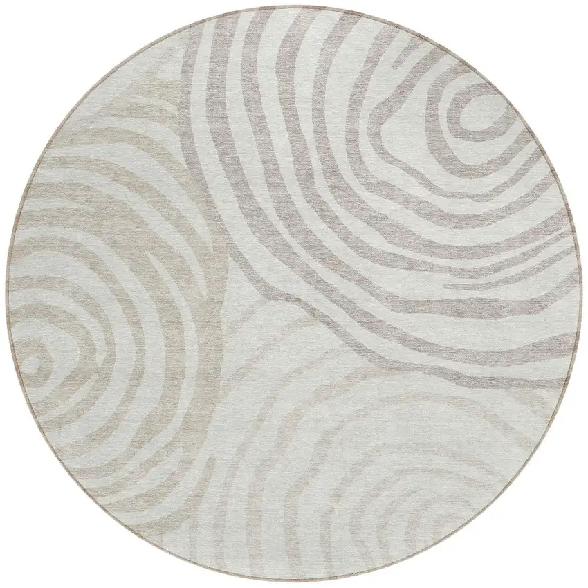 8' Ivory Beige And Khaki Round Abstract Washable Indoor Outdoor Area Rug Photo 5