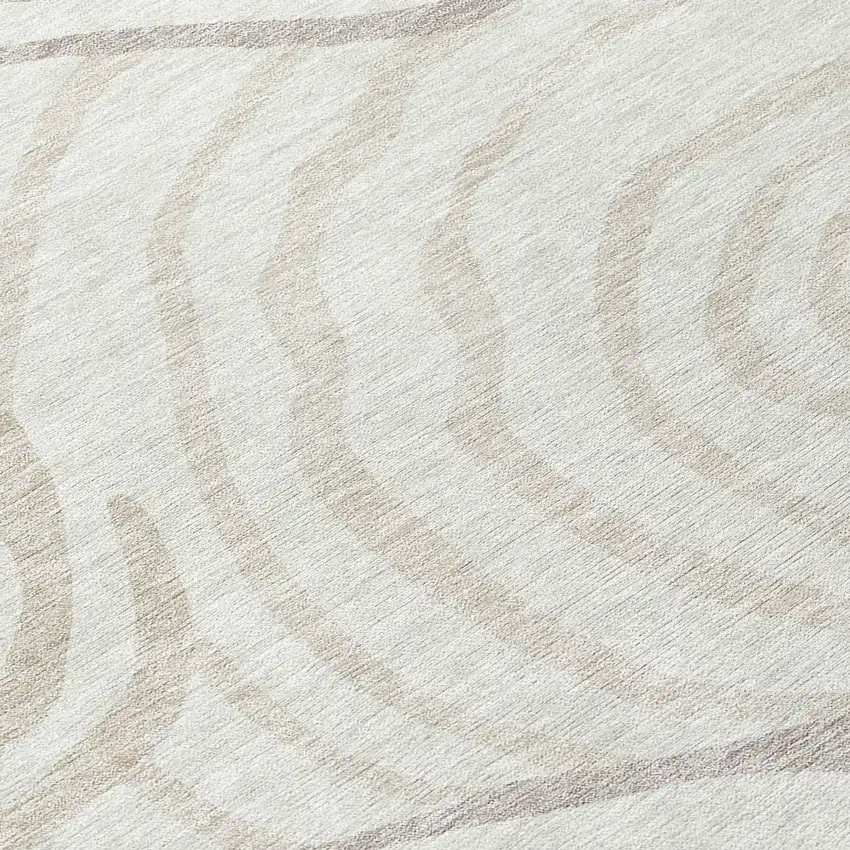 8' Ivory Beige And Khaki Round Abstract Washable Indoor Outdoor Area Rug Photo 9
