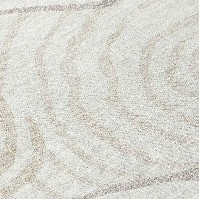 8' Ivory Beige And Khaki Round Abstract Washable Indoor Outdoor Area Rug Photo 9
