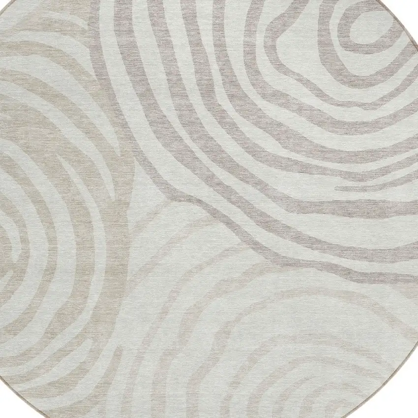 8' Ivory Beige And Khaki Round Abstract Washable Indoor Outdoor Area Rug Photo 4