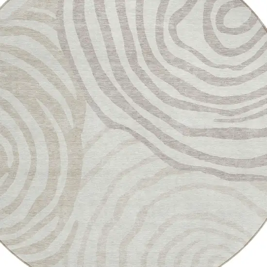 8' Ivory Beige And Khaki Round Abstract Washable Indoor Outdoor Area Rug Photo 4