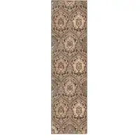 Photo of 10' Ivory Beige And Light Blue Floral Stain Resistant Runner Rug