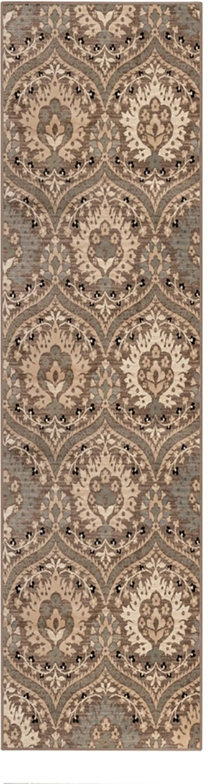 10' Ivory Beige And Light Blue Floral Stain Resistant Runner Rug Photo 1