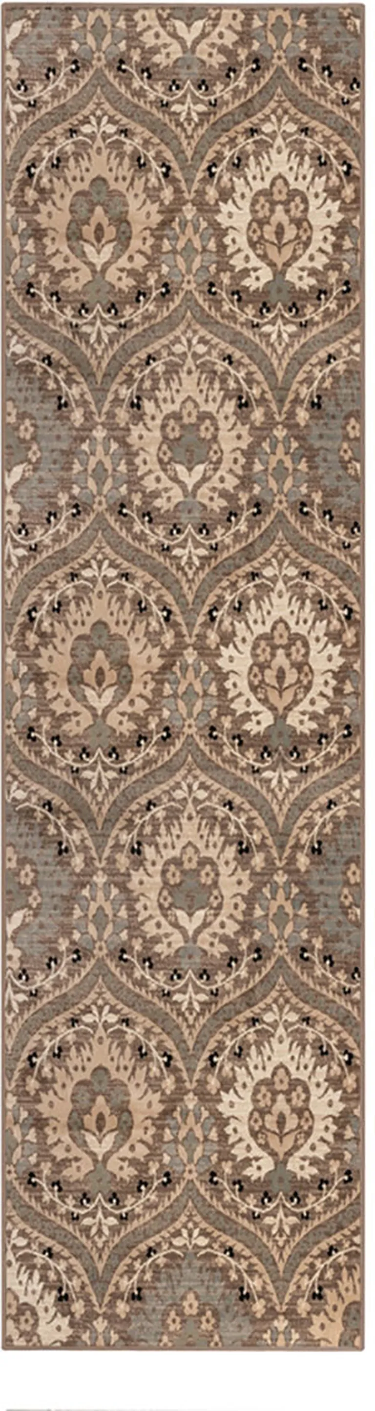 10' Ivory Beige And Light Blue Floral Stain Resistant Runner Rug Photo 1