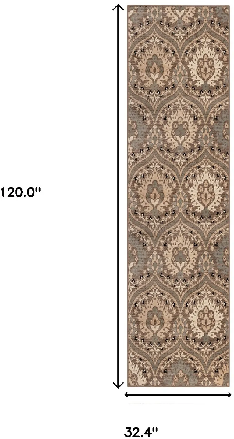 10' Ivory Beige And Light Blue Floral Stain Resistant Runner Rug Photo 5
