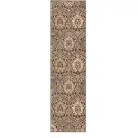 Photo of 8' Ivory Beige And Light Blue Floral Stain Resistant Runner Rug