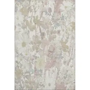 Photo of 8' Ivory Beige And Linen Floral Washable Area Rug With UV Protection