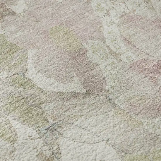 8' Ivory Beige And Linen Floral Washable Area Rug With UV Protection Photo 9