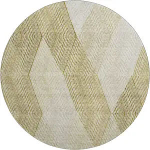 Photo of 8' Ivory Beige And Tan Geometric Washable Round Rug With UV Protection