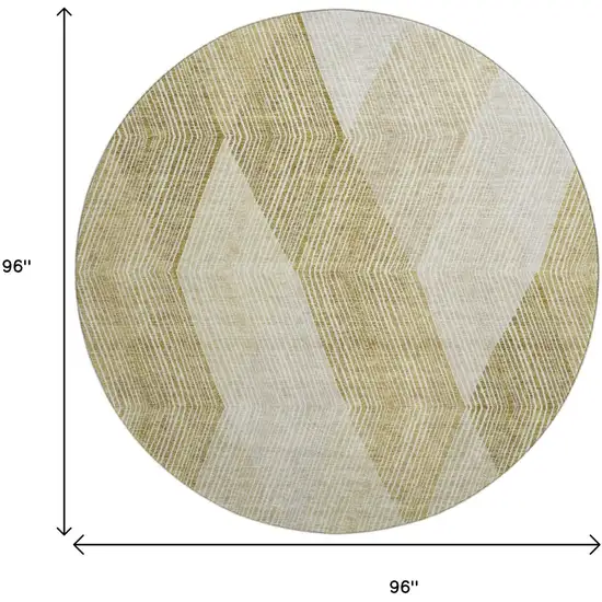 8' Ivory Beige And Tan Geometric Washable Round Rug With UV Protection Photo 9