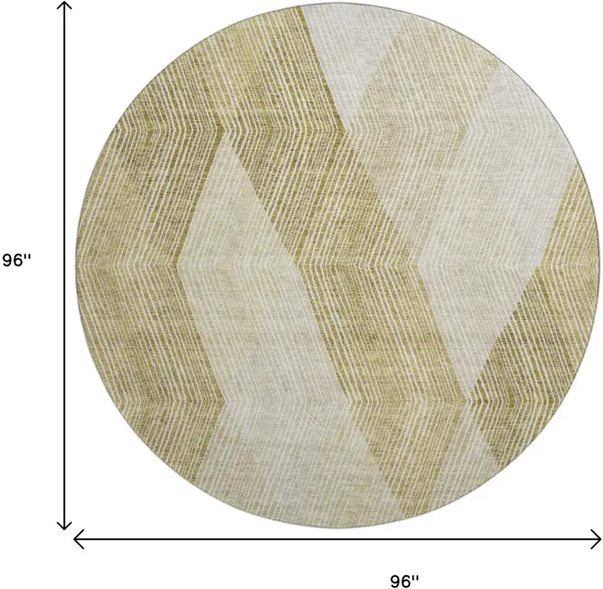 8' Ivory Beige And Tan Geometric Washable Round Rug With UV Protection Photo 9