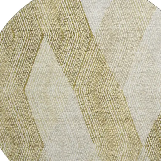 8' Ivory Beige And Tan Geometric Washable Round Rug With UV Protection Photo 2