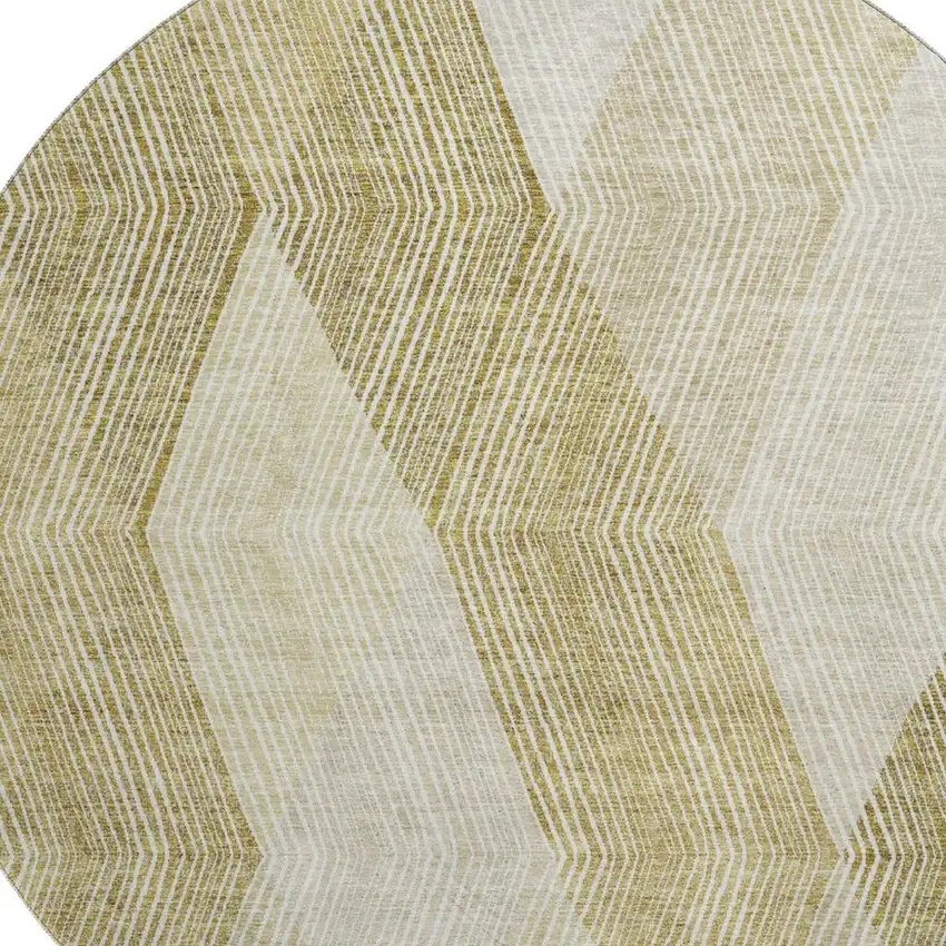 8' Ivory Beige And Tan Geometric Washable Round Rug With UV Protection Photo 2