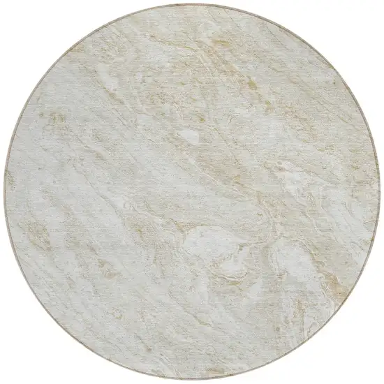 8' Ivory Beige And Tan Round Abstract Washable Indoor Outdoor Area Rug Photo 5