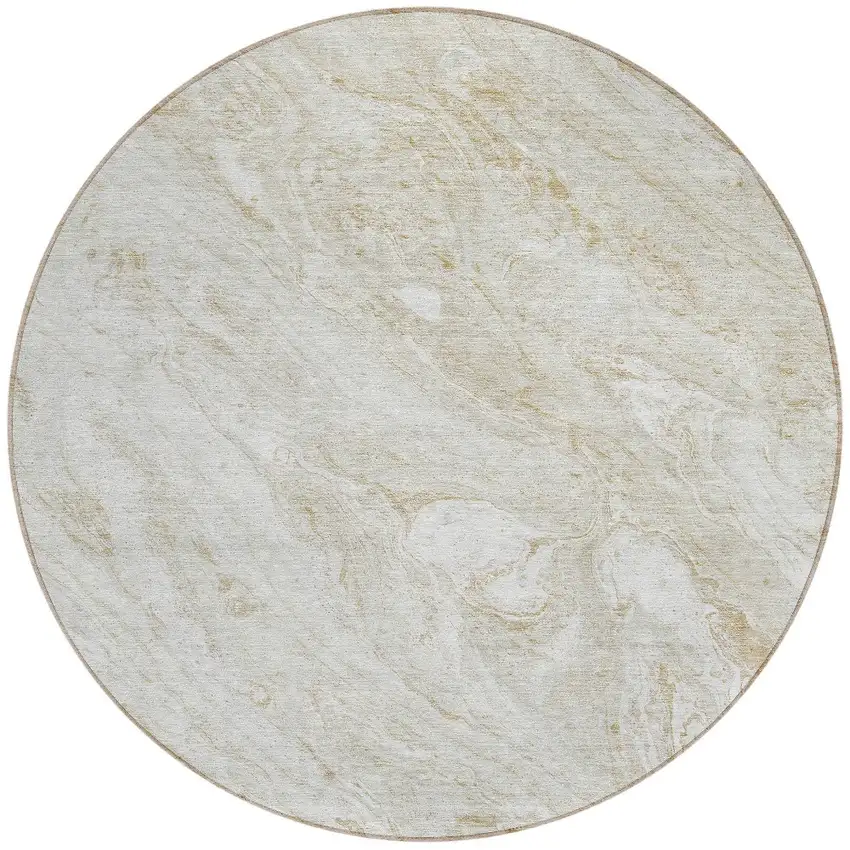 8' Ivory Beige And Tan Round Abstract Washable Indoor Outdoor Area Rug Photo 5