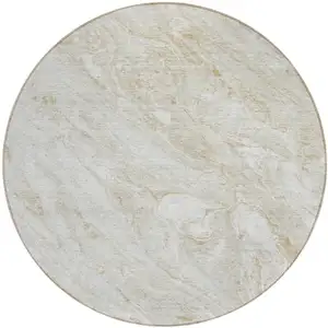 Photo of 8' Ivory Beige And Tan Round Abstract Washable Indoor Outdoor Area Rug