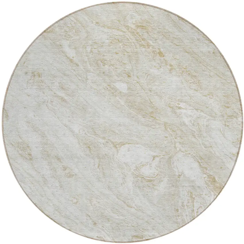 8' Ivory Beige And Tan Round Abstract Washable Indoor Outdoor Area Rug Photo 1