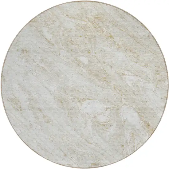 8' Ivory Beige And Tan Round Abstract Washable Indoor Outdoor Area Rug Photo 1