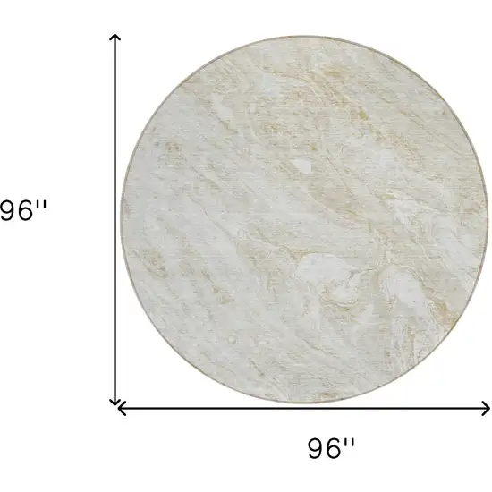 8' Ivory Beige And Tan Round Abstract Washable Indoor Outdoor Area Rug Photo 9