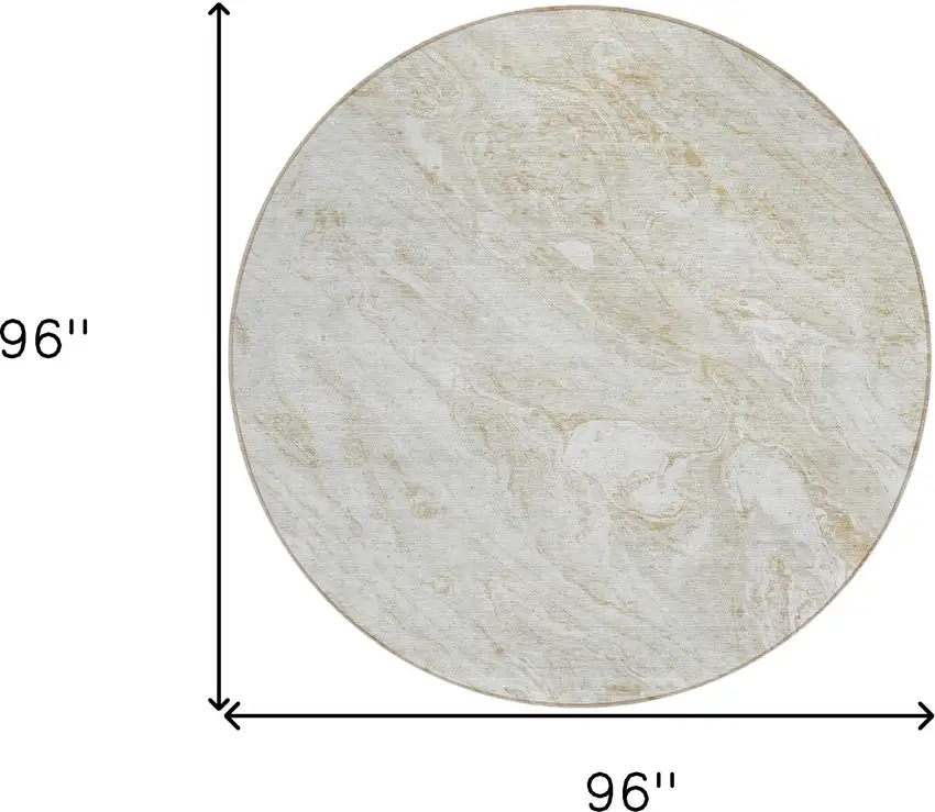 8' Ivory Beige And Tan Round Abstract Washable Indoor Outdoor Area Rug Photo 9