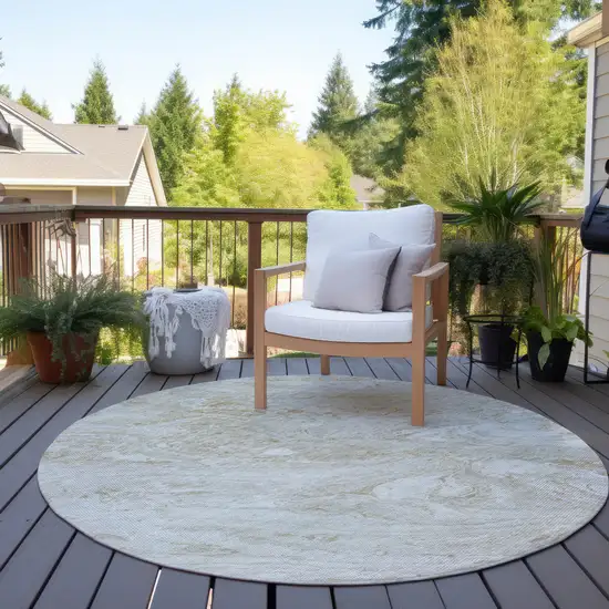 8' Ivory Beige And Tan Round Abstract Washable Indoor Outdoor Area Rug Photo 6