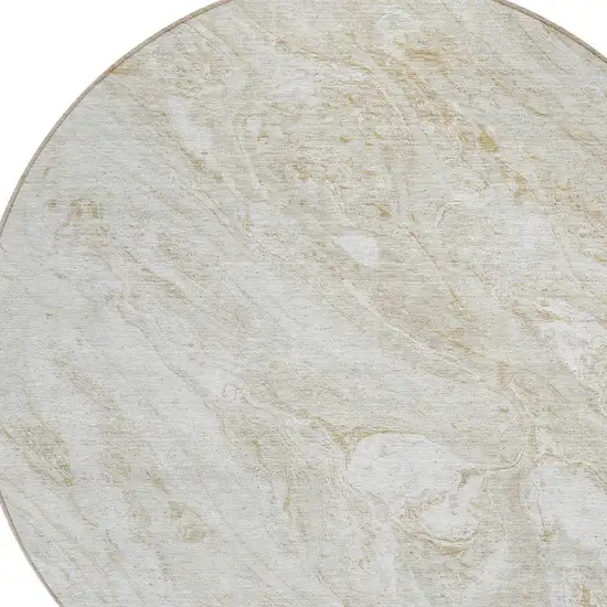 8' Ivory Beige And Tan Round Abstract Washable Indoor Outdoor Area Rug Photo 4