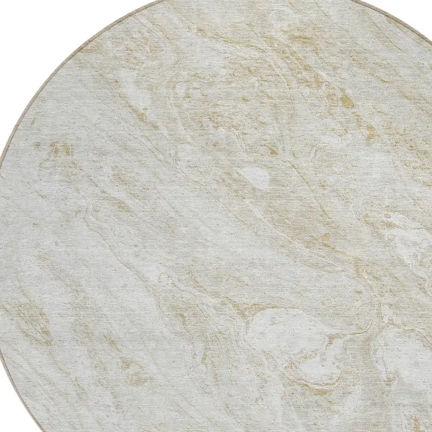 8' Ivory Beige And Tan Round Abstract Washable Indoor Outdoor Area Rug Photo 4