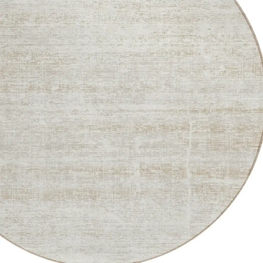 8' Ivory Beige And Tan Round Abstract Washable Indoor Outdoor Area Rug Photo 4
