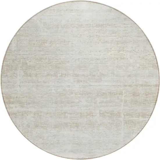 8' Ivory Beige And Tan Round Abstract Washable Indoor Outdoor Area Rug Photo 1