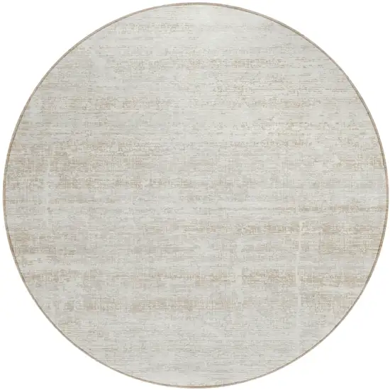 8' Ivory Beige And Tan Round Abstract Washable Indoor Outdoor Area Rug Photo 1