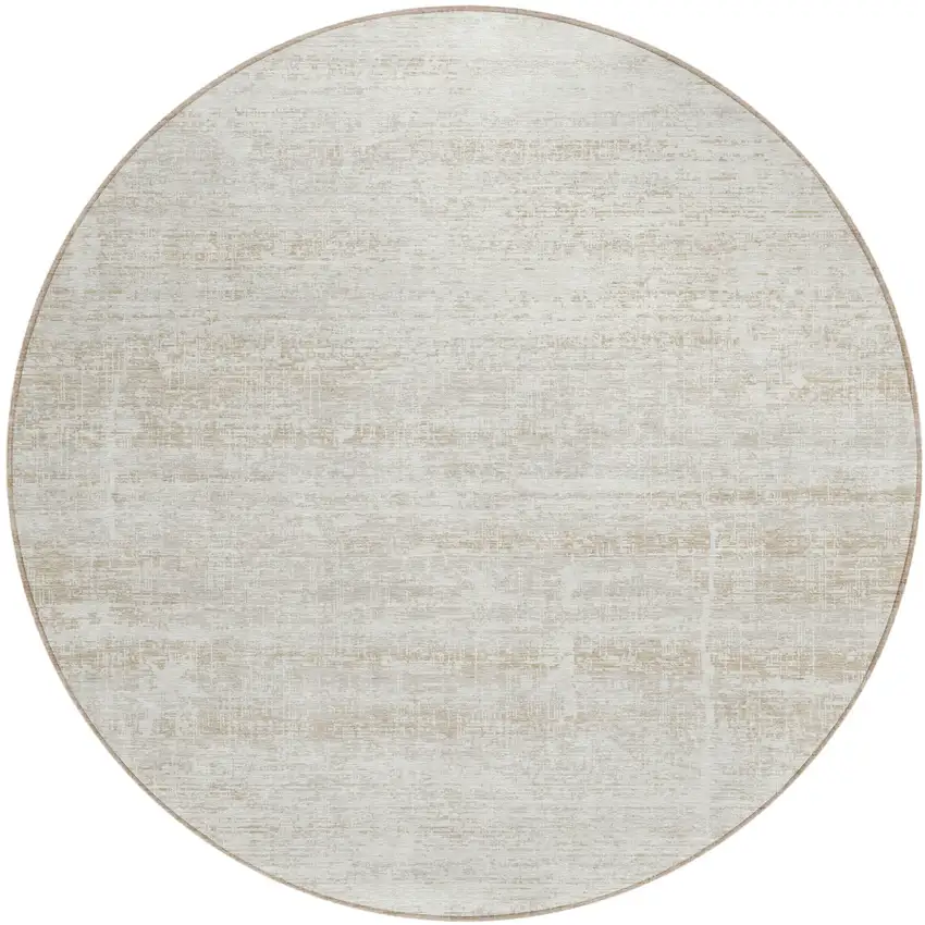 8' Ivory Beige And Tan Round Abstract Washable Indoor Outdoor Area Rug Photo 1