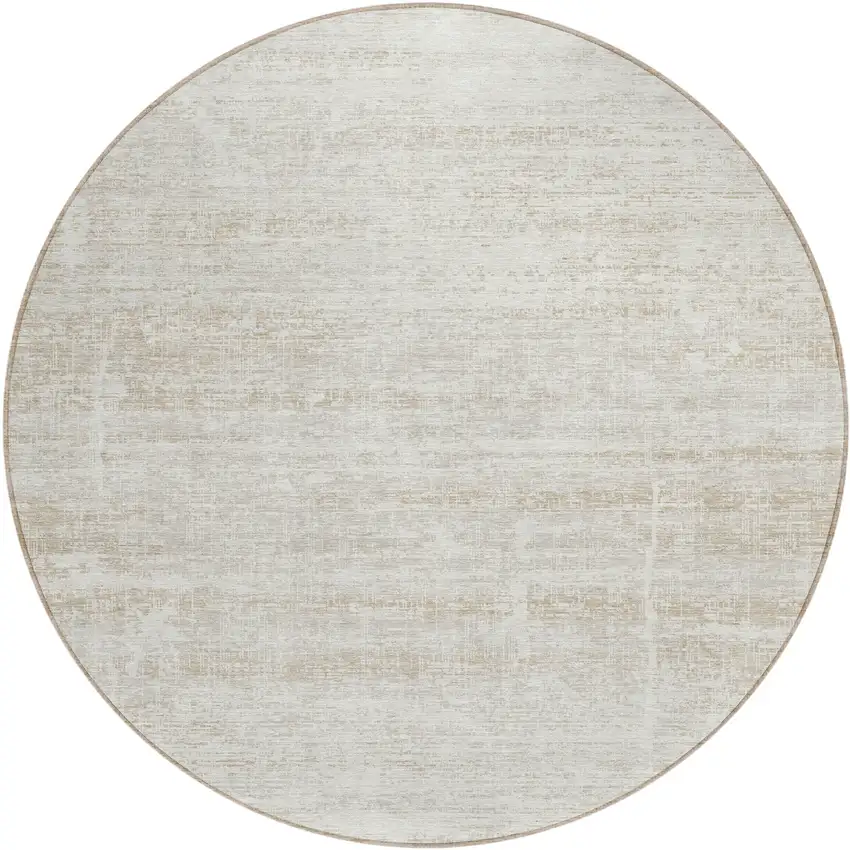 8' Ivory Beige And Tan Round Abstract Washable Indoor Outdoor Area Rug Photo 1