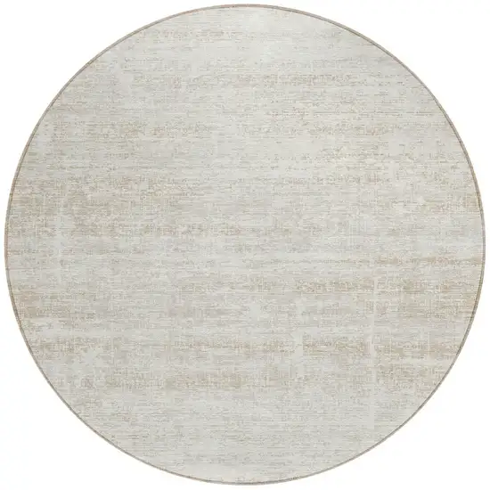 8' Ivory Beige And Tan Round Abstract Washable Indoor Outdoor Area Rug Photo 5