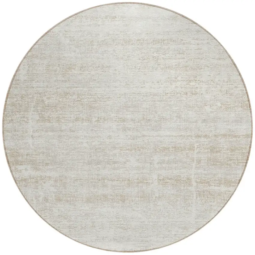 8' Ivory Beige And Tan Round Abstract Washable Indoor Outdoor Area Rug Photo 5