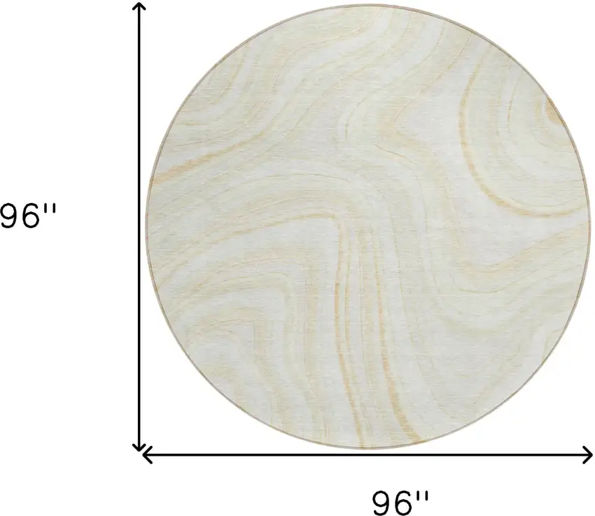 8' Ivory Beige And Tan Round Abstract Washable Indoor Outdoor Area Rug Photo 7