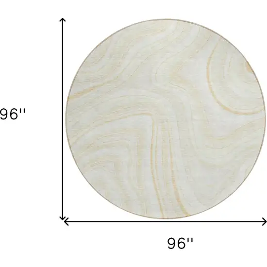 8' Ivory Beige And Tan Round Abstract Washable Indoor Outdoor Area Rug Photo 7
